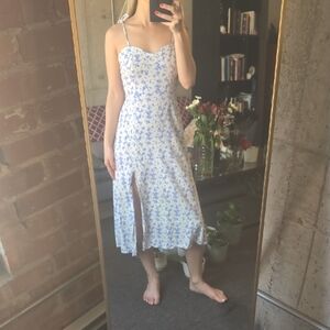 Forever 21 White Midi Slip Dress with Blue Floral Print